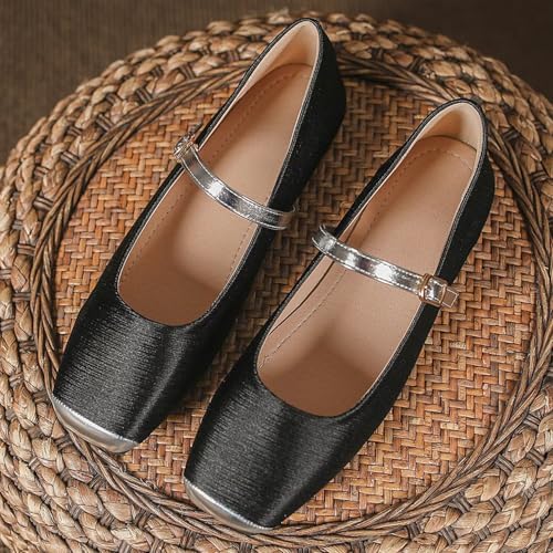 Hee grand Women Mary Jane Flats Shoes Square Toe Satin Dress Shoes Comfortable Casual Ballet Flats2