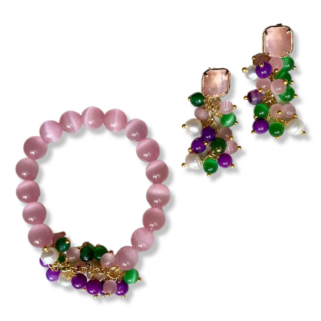 Parure in rosa, verde e viola