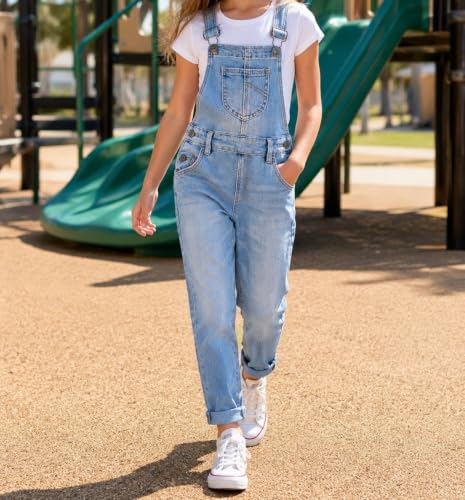 Image of KIDSCOOL Girls Denim Overalls Jeans Adjustable Straps Bib Jumpsuit Pants