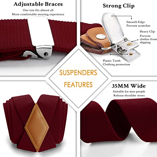 Image of HISDERN Bow Tie and Suspenders for Men Elastic X-Back Suspender and Bowtie Set Adjustable Braces for Wedding Tuxedo