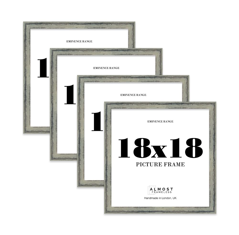 18x18 Distressed Green Picture Frame - Rustic Wood Industrial Effect Photo Frame for Wall Display, Ideal for Posters, Prints & Home Décor, Wall Hooks, 32mm Edge - 4 Pack