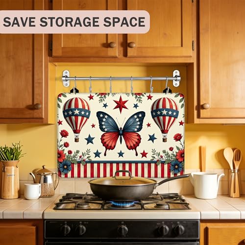 Image of Flag Floral Butterfly Stove Top Covers Pad 28 x 20 inches Dish Drying Mat Coffee Bar Mats Kitchen Decor Absorbent Pad Fit Coffee Maker Machine Dish Drying