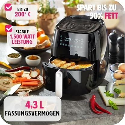 tectake® Heißluftfritteuse 4,3 L Fassungsvermögen, Touchscreen, Antihaft Frittierkorb, Airfryer mit 6 automatischen Programmen, Heißluft Fritteuse ohne Fett und Öl, Zubehör Rezeptheft - schwarz – Bild 6