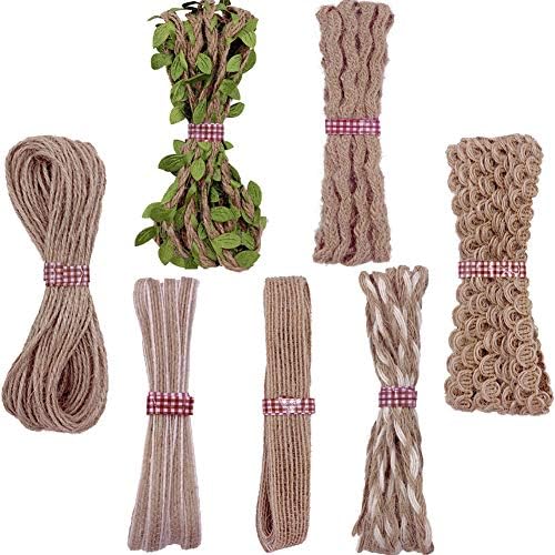 7 Rolls Jute Ribbons Burlap Ribbon Natural Jute Rope Decorative Twisted String for Gift Wrapping Crafts Party Home Decoration (23.9 Yards)