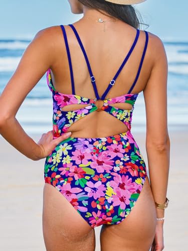 CUPSHE Women's One Piece Swimsuit Long Torso Tummy Control Bathing Suit V Neck Double Straps Back Cutout O-Ring2