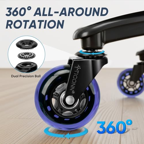Image of TICONN Office Chair Caster Wheels Set of 5 for Tile, Hardwood Floors and Carpets, Universal Fit for Most Chairs (Purple)