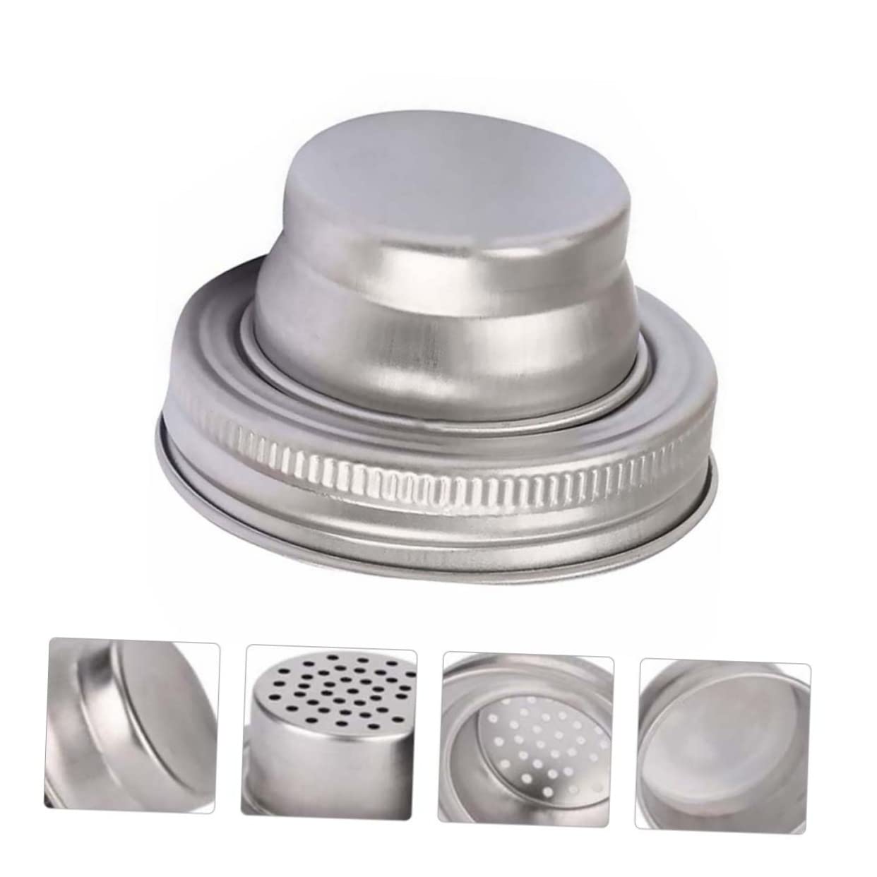 BEBEMOKO 1pc 304 Mason Lid Shaker Mini Cocktail Shaker Ball Shaker Lids Jar Ring Bands Shaker Top for Mason Jar Pepper Shaker Seasoning Shaker Lid Mini Jar Mason Jars Stainless Steel Silver