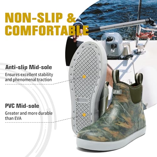 Image of Men's Deck Boots, Waterproof Non-Slip Ankle Rain Boots for Fishing | Waterproof rubber ankle boots with non-slip traction for fishing, gardening, farming, boating and wet outdoor work.