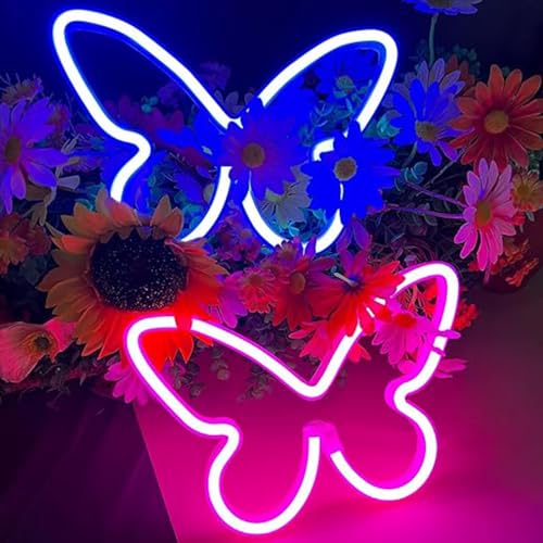 Image of 2PCS LED Neon Light Sign Butterfly Neon Signs Home Night Lights for Kids' Bedroom Decorative lamps Wall Art Romantic Christmas Birthday Gift