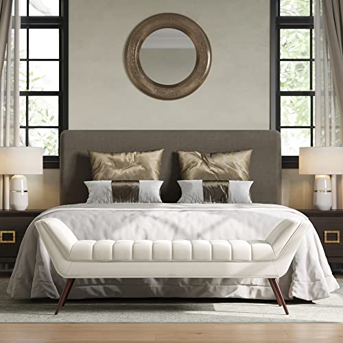Image of BELLEZE 63 Inch Mid Century Modern Ottoman, Contemporary Upholstered Linen Fabric Bench with Wood Legs, Accent Furniture for Living Room, Bedroom, Entryway - Moreno (Natural)