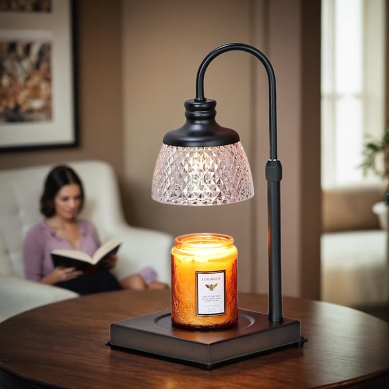 NEARUS Candle Warmer Lamp, Auto Shut Off with Timer Control, Brightness Heat Level Control with Dimmable Switch, Height Adjustable Top-Down Candle Melting with 2 Bulbs(Black)