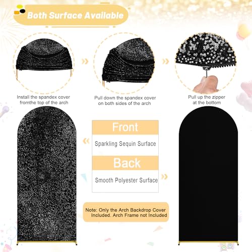 Image of Graduation Arch Backdrop Cover Set of 2 (7.2ft+6ft) Black Gold Sequin Arch Backdrop Balloon Arch Cover Party Decorations for Birthday Party Ceremony Events Decor