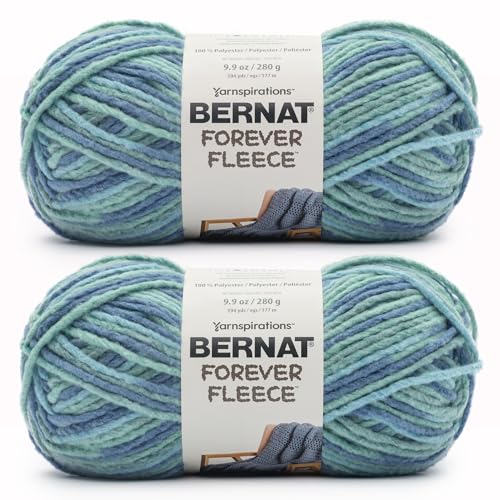 Image of Bernat Forever Fleece Soft Yarn for Crocheting, Seaglass, 2-Pack | #6 Super Bulky Yarn, 100% Polyester, Soft Fleece Crochet Yarn for Blankets, Knitting & Crafts, 194yds, 280g /9.9oz per skein