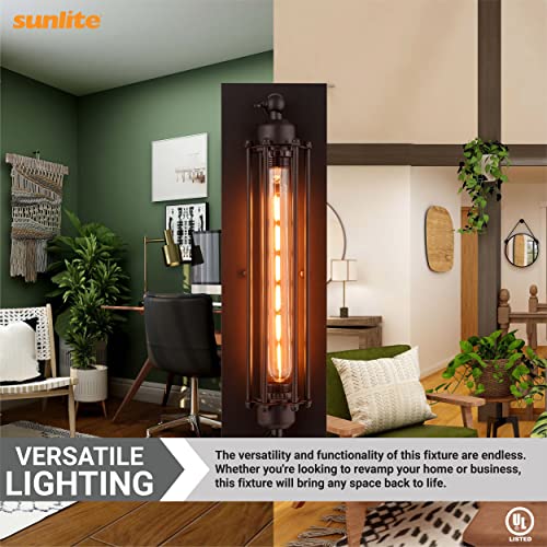 Image of Sunlite 07038-SU Vintage-Inspired Tubular Cage Wall Sconce, Steampunk Industrial Light, Antique Style Metal Fixture, Medium Base Socket (Bulb Not Included), Rustic Farmhouse Design, Matte Black Finish