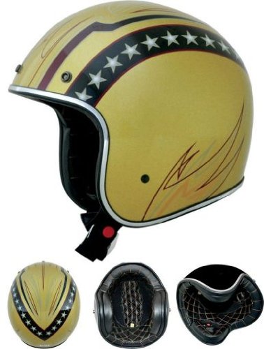  Casco Moto Jet Gold Starlines Tipo Biltwell Omologato Italia Custom Taglia XL
