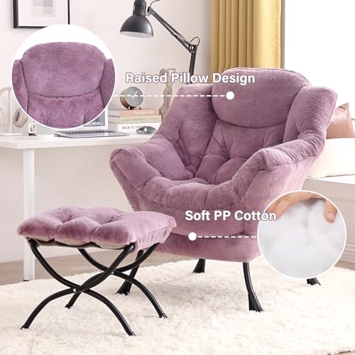 Image of Tiita Lazy Chair with Ottoman, Purple Modern Large Accent Chair, Comfy Leisure Sofa Armchair with Ottoman, Reading Chair with Footrest for Bedroom, Living Room, Dorm Rooms, Plush Purple