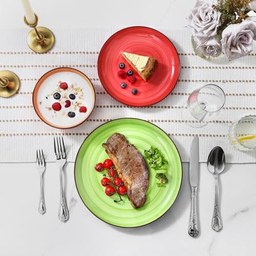 Image of Selamica Ceramic Plates and Bowls Sets,18 Pieces Dinnerware Sets for 6,Dishwasher & Microwave Safe dish set,Family & Holiday Dining, Dopamine