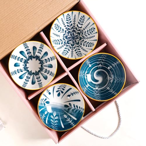 Image of Nestasia Ceramic Snack Bowl Set of 4 (300ml Each) - Dishwasher & Microwave Safe Bowls for Serving Soup, Rice, Dal, & Salad | Botanical Printed Bowls with Glossy Finish - Ideal for Gifting