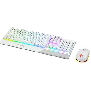 MSI Vigor GK30 Combo White, 6-Zone RGB GK30 Gaming Keyboard & GM11 Gaming Mouse, Water Repellent & Splash-Proof, 5000 DPI