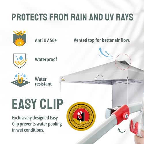 CROWN SHADES 12x12 Pop Up Canopy Tent Instant Commercial with 150D Silver Coated Fabric Including 1 Removable Sidewall, 4 Ropes, 8 Stakes, Weight Bags, STO 'N Go Bag, White