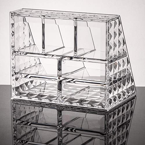 Image of Tbestmax Makeup Organizer for Vanity 7-Compartment Clear Brush Holder Cosmetics Storage