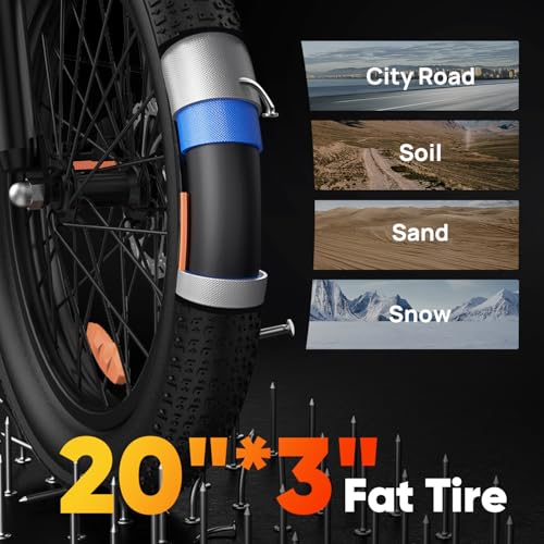 URLIFE 20″*3.0 Fat Tire Electric Bike for Adults, 28MPH 48V,