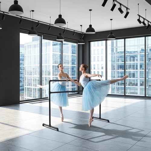 Minifactory 2.6ft Adjustable Freestanding Ballet Barre 80 * 105cm Double Bar Metal Frame with Non-Slip Base Dancing Stretching Ballet Barre for Home Yoga Pilates & Pull Ups