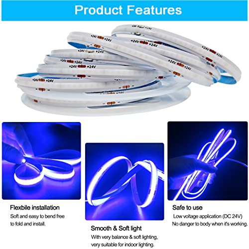 Tira LED Flexible COB Azul 16.4ft 24V Super Brillante miniatura 3
