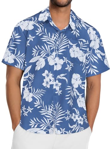 Image of Men Hawaiian Shirt Short Sleeve Summer Beach Button Down Shirts with Pocket