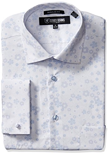 STACY ADAMS Men's Floral Dress Shirt, Blue, 14.5