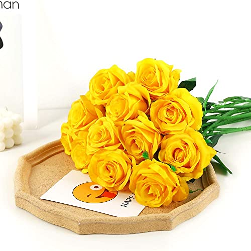 Laelfe 12 Pcs Artificial Yellow Roses - Image 3