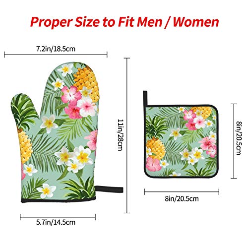 Hawaiian Pineapple Floral Oven Mitts And Potholders Bbq Gloves-Oven Mitts And Pot Holders For Cooking Baking Grilling (3-Piece Set) #TOP2