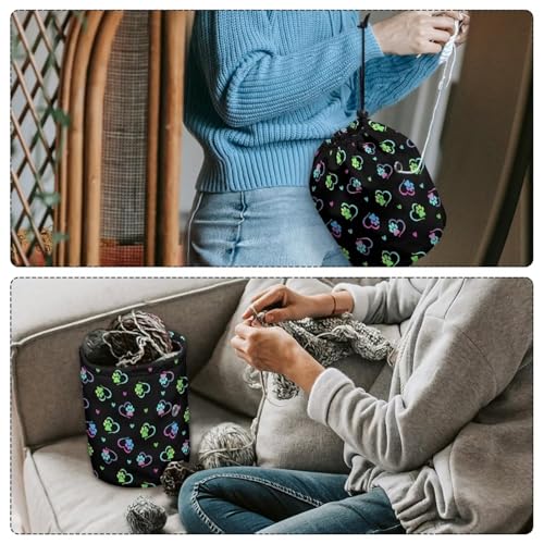 Image of Sellikakes Dog Paw Heart Yarn Organizer Crochet Storage Bag, Portable Knitting Storage Bag Yarn Holder Stores Yarn Skein Ball, Crochet Project Knitting Supplies and Sewing Accessories