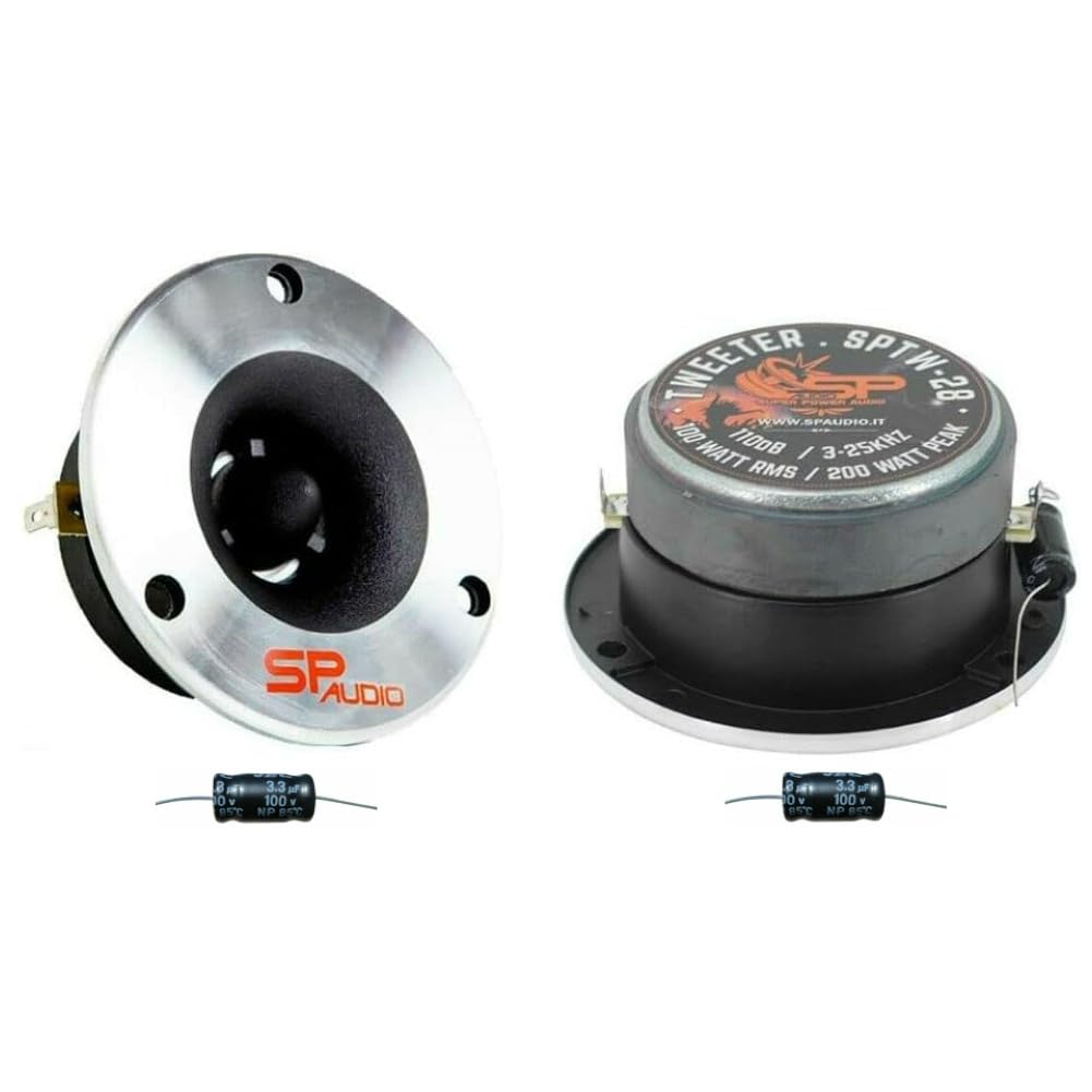 KIT SET PER SP AUDIO SPTW28 TW28 2 tweeter ultra slim da 100 watt rms e 200 watt max, da 9,40 cm di diametro, 107 db, profondità solo 4,2 cm, a coppia + condensatori omaggio