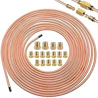 yotutun 7,62m Bremsleitung, Bremsleitungen aus Kupfer Ø3/16 (4,75mm) mit 16 Muttern Einbaufertige Kupferbremsleitung Auto Kupfer-Nickel Bremsleitungsschlauch Bremsrohr für Automobile
