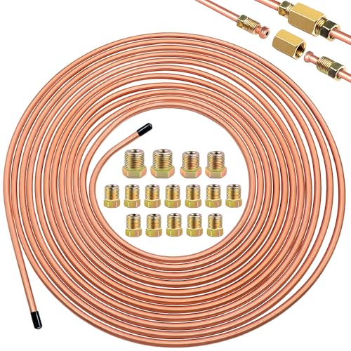 yotutun 7,62m Tuyau de Frein en Cuivre, Ø3/16 (4,75mm) avec 16 Écrous de Fixation Conduite Générale de Fein en Cuivre Kit de Conduite Générale de Frein de Rechange pour Automobile