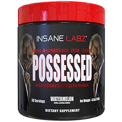Insane Labz Possessed Low Stimulant Testosterone Boosting Pre Workout Powder, Loaded with D Aspartic Acid and Creatine Fueled by AMPiberry and OXYgold, 30 Srvgs, Watermelon