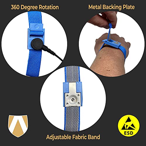 Image of Wrist Strap Set - 5' Coil Cord, Swivel Type Banana Jack, 4mm, 1meg Blue Wrist Strap - Quantity 1