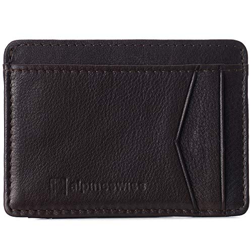 Image of Alpine Swiss RFID Minimalist Oliver Front Pocket Wallet For Men Leather York Collection Brown