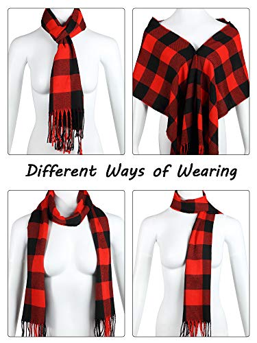 2 Pack Kids Plaid Warm Scarf Cashmere Feel Shawls Scarves Unisex Winter Wraps (Red and Black Square)4