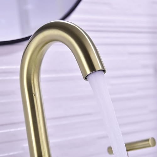 Miniatura 3 de Grifo de baño dorado cepillado con conjunto de drenaje desplegable y soporte de papel higiénico, 2 manijas de 8 pulgadas, dispensador de papel en