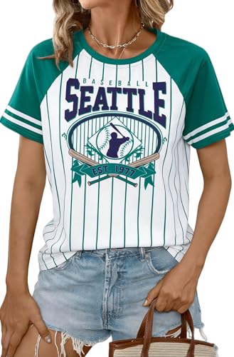 Baseball Shirt Women Striped Game Day Jersey Shirts Baseball Team Short Sleeve Tee Tops Fans Gifts Green