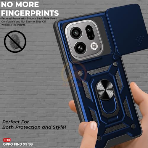 Image of Armor Bumper Back Cover Case for Oppo Find X9 5G Rotating Camera Cover, Ring Holder & Kickstand | Heavy Duty & 360 Degree Protection Oppo Find X9 5G Back Cover (Blue)