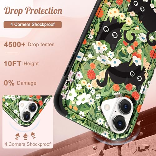Coque iPhone 17 MagSafe magnétique robuste motif chat et fleurs - 5