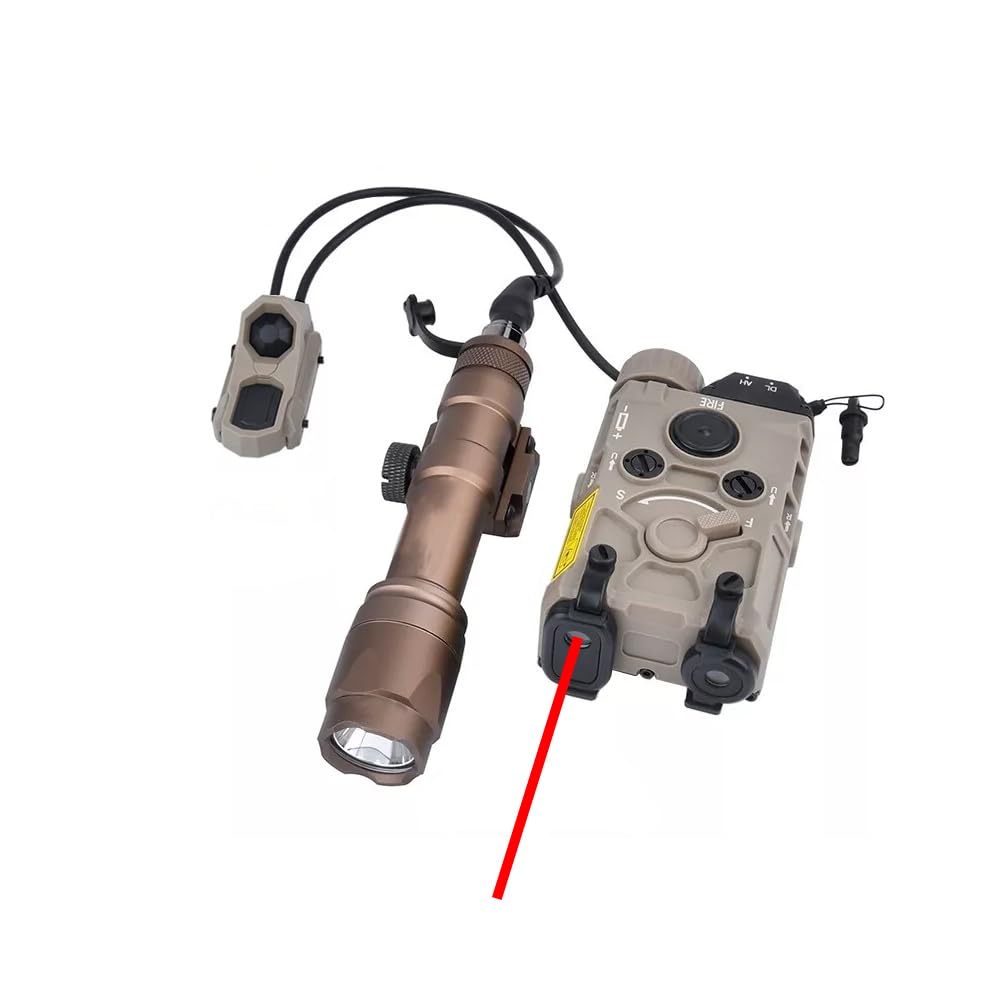 Nylon Box Aiming OG Laser Sights(with Red/Green/Blue Laser+IR Laser+White Flashlight), & M600C Strong LED Flashlight, & AX Modular Dual Wire Remote Pressure Switch(SF+Crane Plug) Combo,Tan