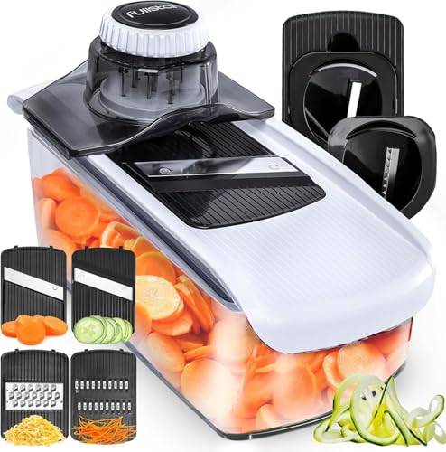 Kitchen Mandoline Vegetable Slicer - Mandoline Food Slicer - Veggie Julienne Cutter & Cheese Grater - Potato Veg Slicer - Kitchen Tools & Gadgets (6-in-1 White)