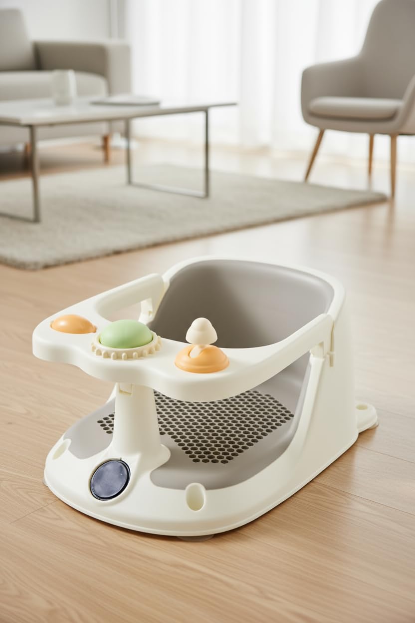 Seggiolino da bagno per bambini con termometro, antiscivolo, con monitoraggio della temperatura dell'acqua in tempo reale per proteggere dalle scottature, per il bagno sicuro dei neonati