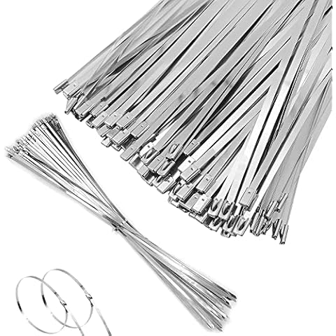 KEJJNYER 100 Pcs16in Metal Zip Ties Heavy Duty, Stainless Steel Cable Ties, 304 Stainless Steel Zip Ties Metal Tie Wraps With 200 Lbs Tensile Strength Cover