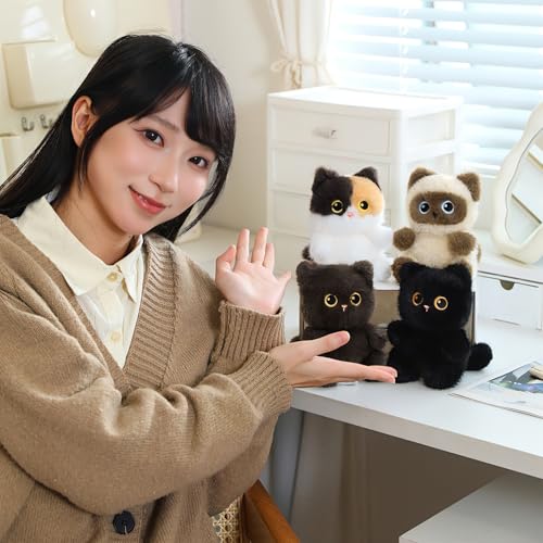 Image of Ditucu Palm-Sized Black Cat Stuffed Animals Cute Soft Plush Dolls Small Plushies Toys Gifts for Kids 6 inch