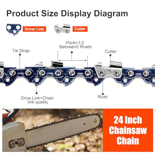 Laofudech 24 Inch Chainsaw Chain 3/8" Pitch .050" Gauge 84 Drive Links for Husqvarna 460 Rancher, Stihl MS390 MS460, Echo CS-590, Oregon E84, B84, 72LPX84CQ (3-Pack)